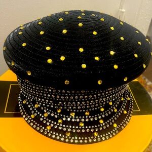 Donna Vinci Black/Gold rhinestones Church Lady Hat. Stunning & Elegant